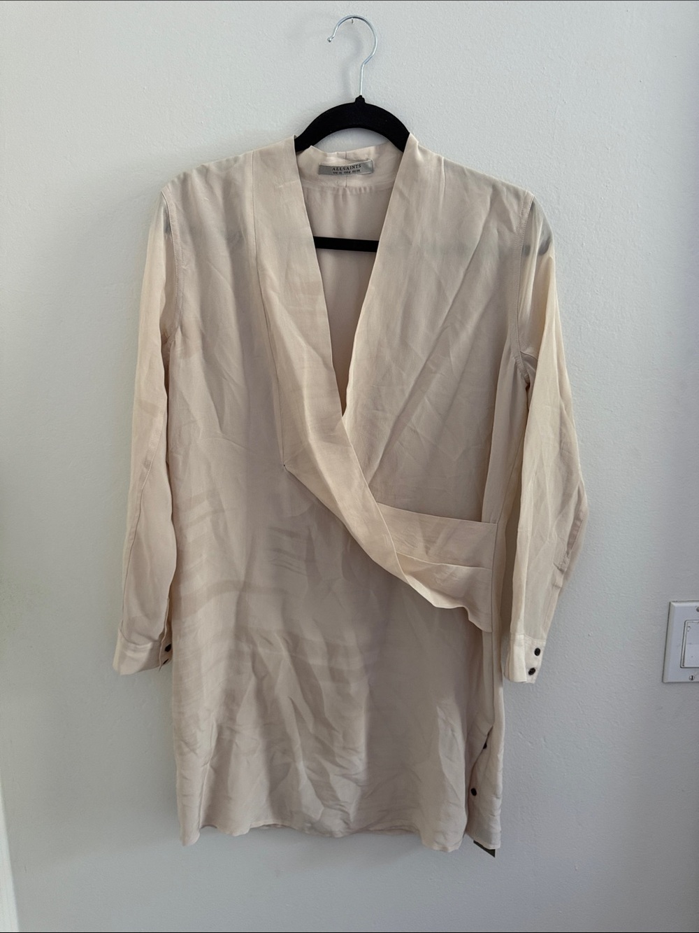 Light Cream Wrap-Front Shirt Dress - Picture 1 of 3